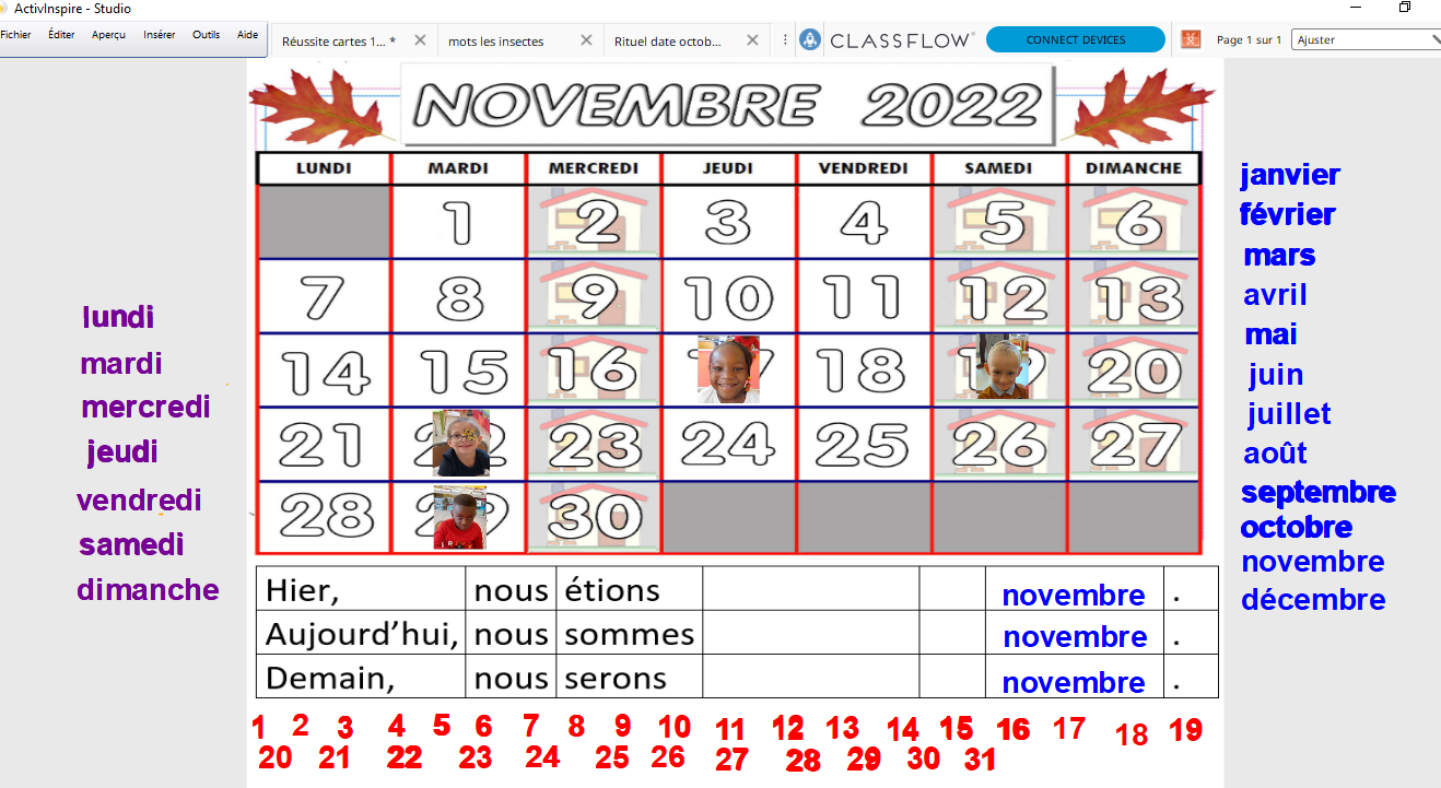 Calendrier novembre 2022